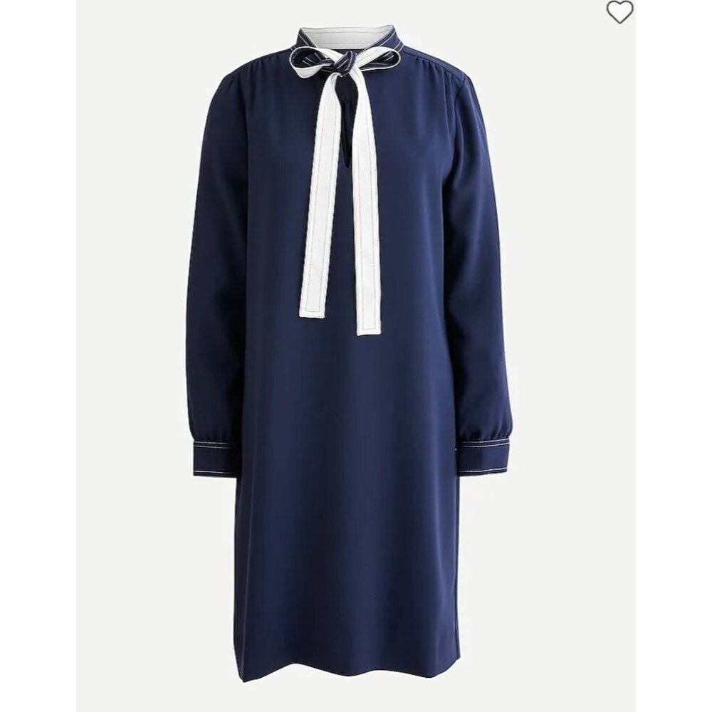 NEW J Crew Womens Plus 16 Navy Shift Dress With Necktie in 365 Crepe Long Sleeve - Picture 2 of 16